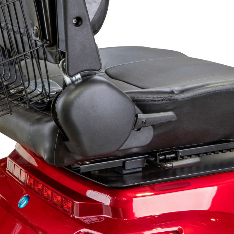 Prestige 4 wheel scooter in red with adjustable captains seat