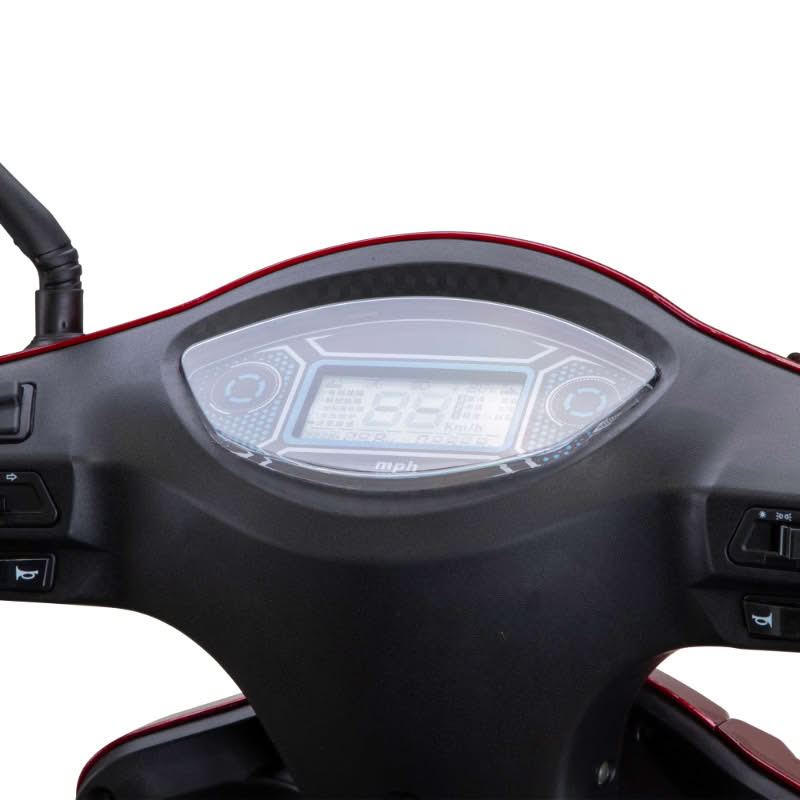 Prestige 4 wheel scooter in red digital display control panel