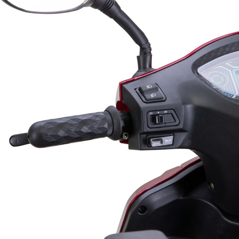 Prestige 4 wheel scooter in red left handlebar, light control, horn and turn signals