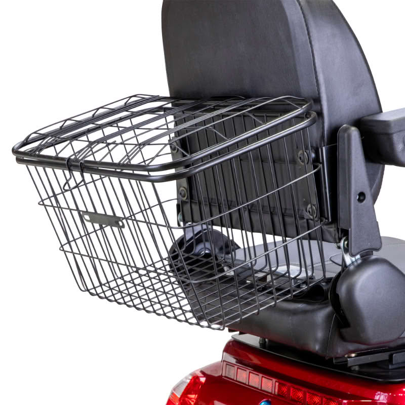 Prestige 4 wheel scooter in red with rear wire basket