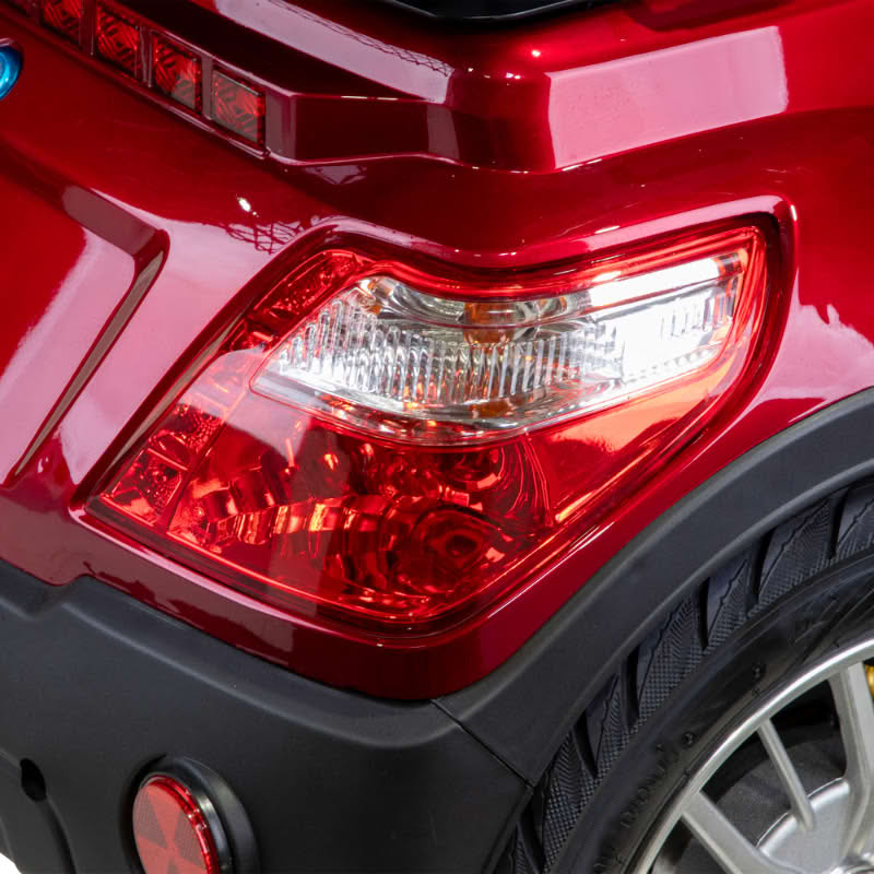Prestige 4 wheel scooter in red, rear tail lights