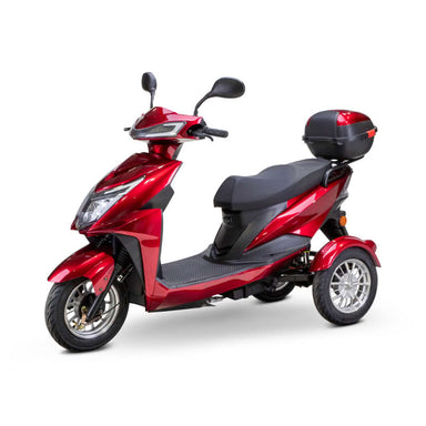Regal 3 wheel scooter in red, left front view