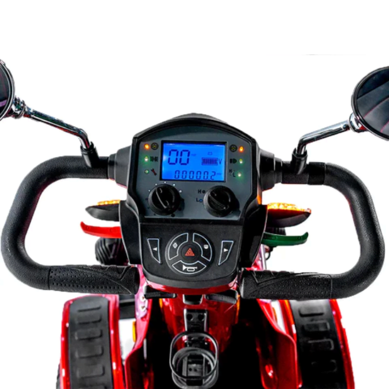 Gatsby X Vintage Mobility Scooter in red, digital control panel and hand controls