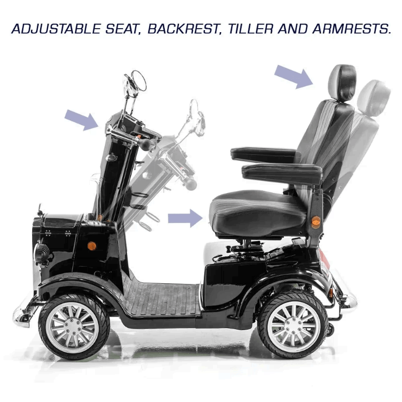Gatsby X Vintage Mobility Scooter in black adjustable seat, backrest, tiller and armrests
