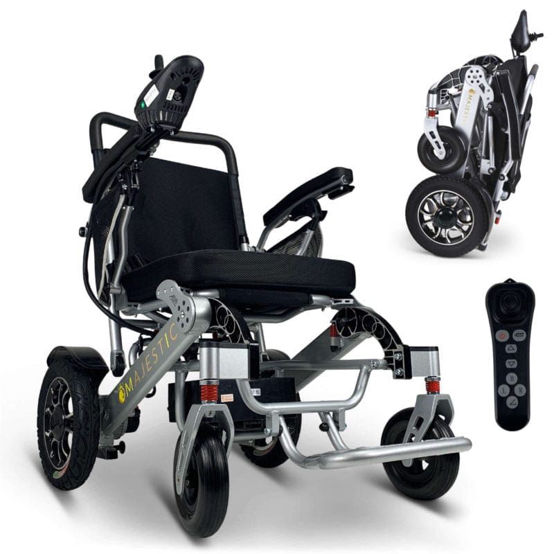 ComfyGo Majestic IQ-7000 Wheelchair in silver, standard, folded and remote control
