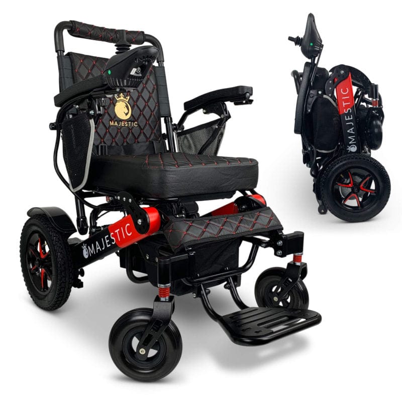 ComfyGo Majestic IQ-7000 Wheelchair in black and red, black seat, folded