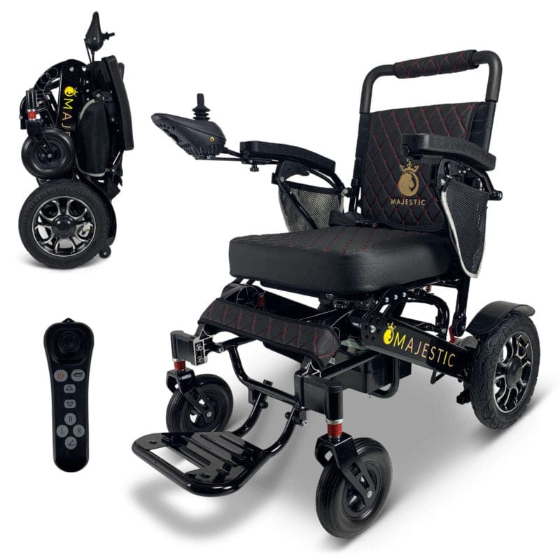 ComfyGo Majestic IQ-7000 Wheelchair in black, black seat featuring remote control