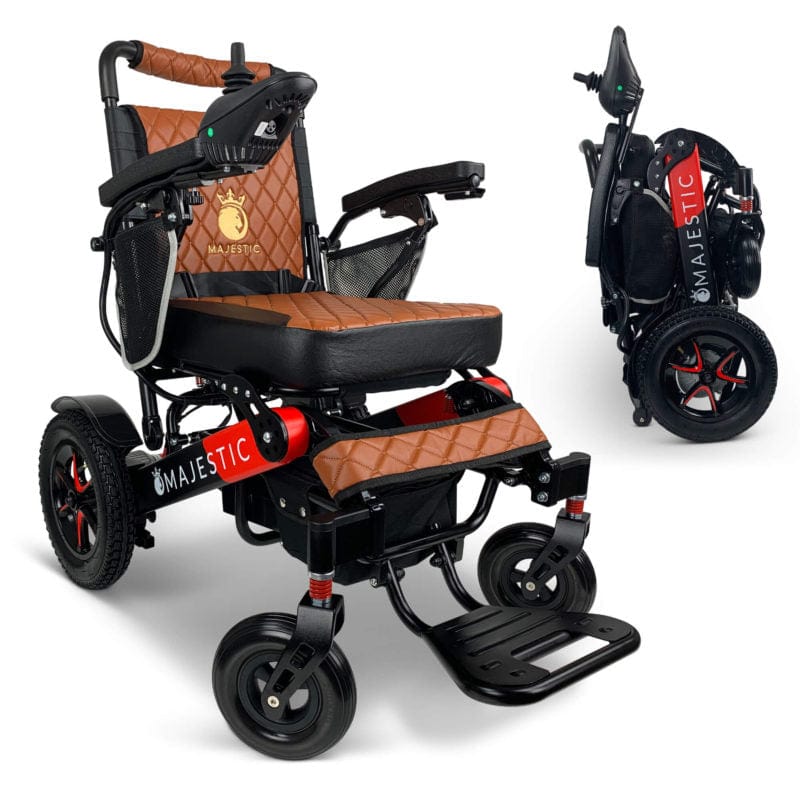 ComfyGo Majestic IQ-7000 Wheelchair in black and red, taba seat, folded