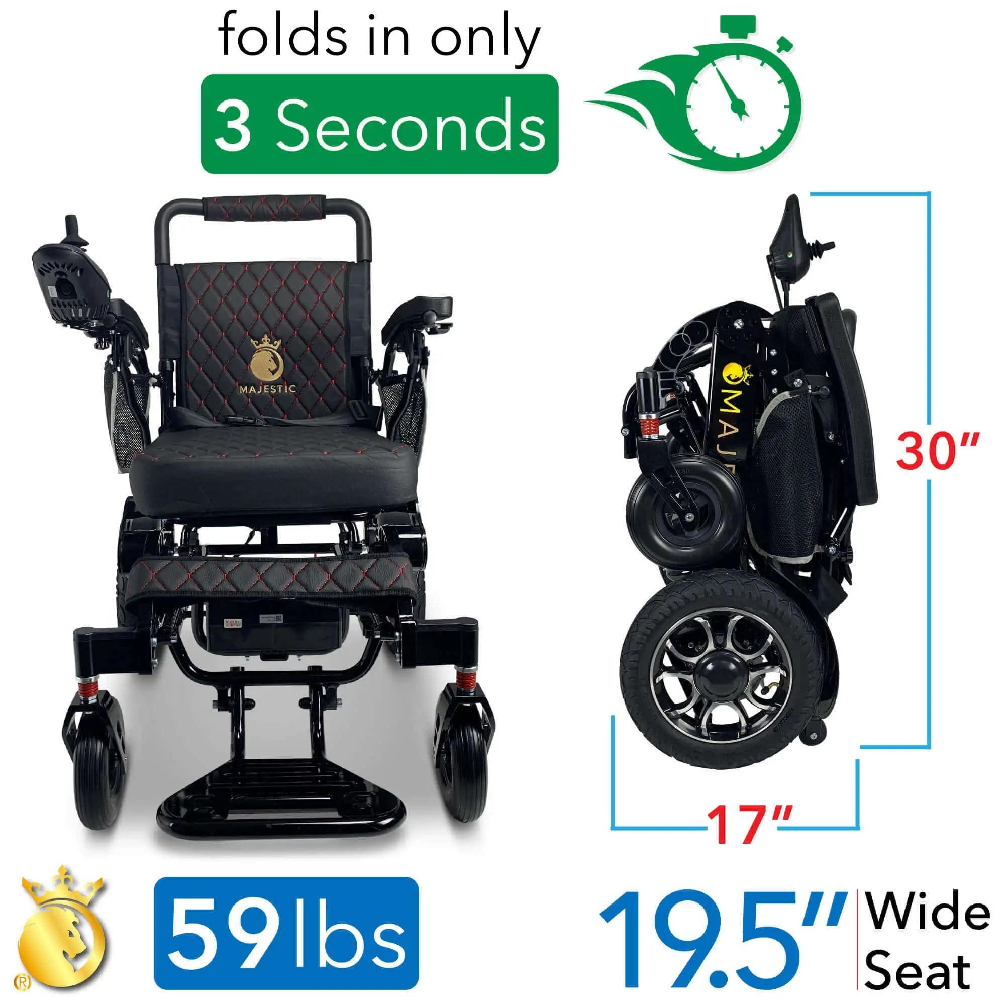 ComfyGo Majestic IQ-7000 Wheelchair in black, foldable feature
