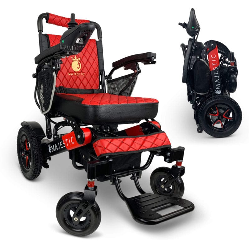 ComfyGo Majestic IQ-7000 Wheelchair in black and red, red seat, folded