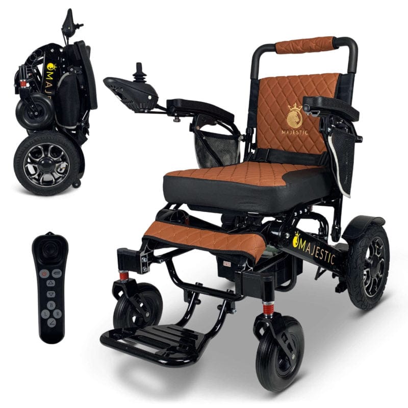 ComfyGo Majestic IQ-7000 Wheelchair in black, taba seat, folded and remote control