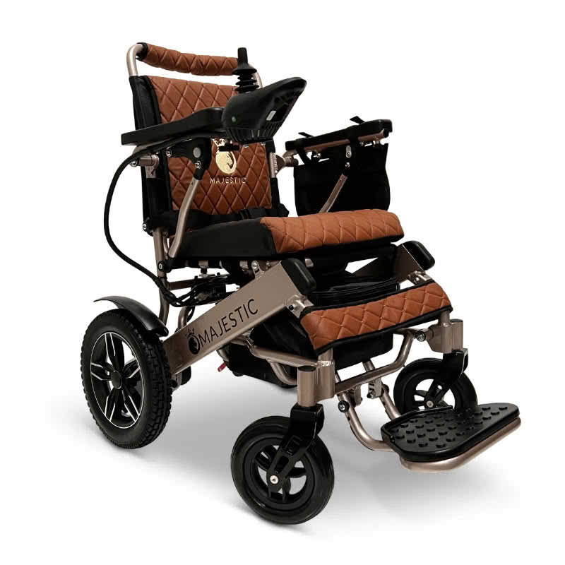 Majestic IQ-8000 Lightweight Wheelchair in bronze, brown seat, front right view
