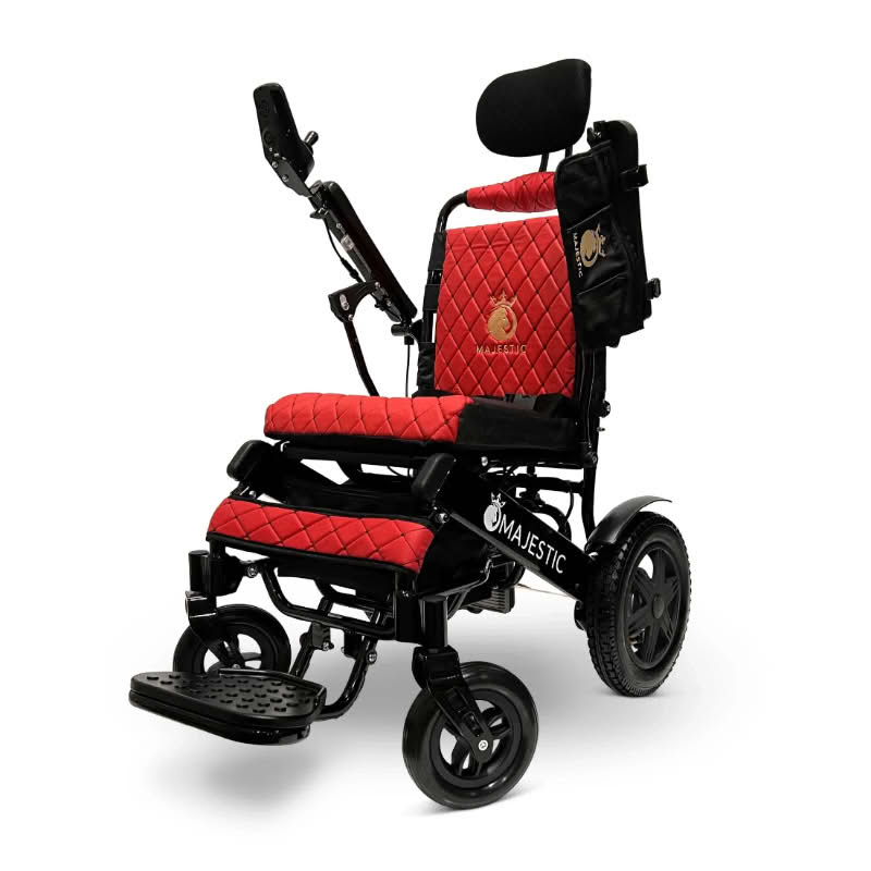 Comfygo Majestic IQ-9000 Wheelchair in black, red seat, adjustable armrests