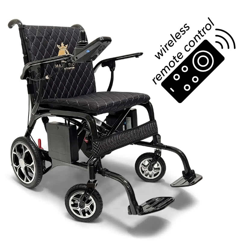 ComfyGo Phoenix Carbon-Fiber Electric Wheelchair in black, wireless remote control included