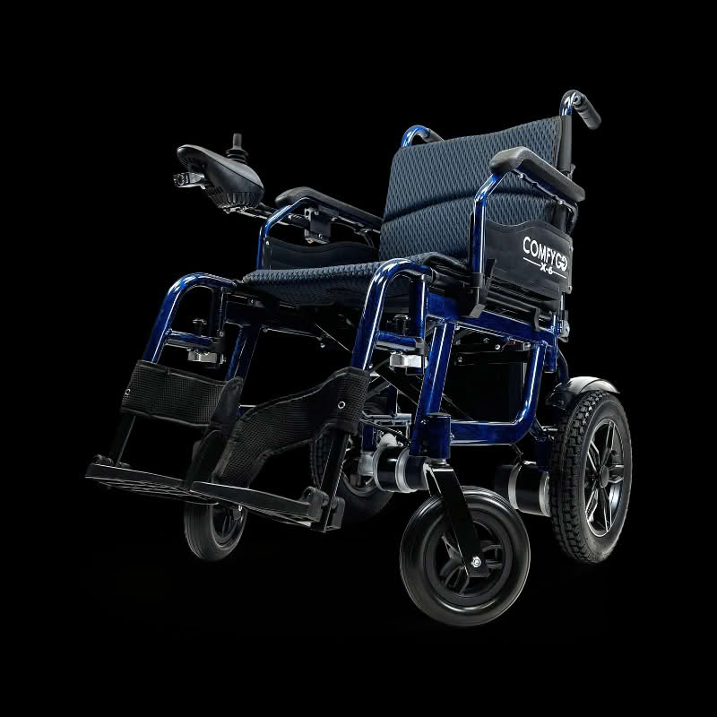 ComfyGo X-6 Wheelchair in blue, front left view