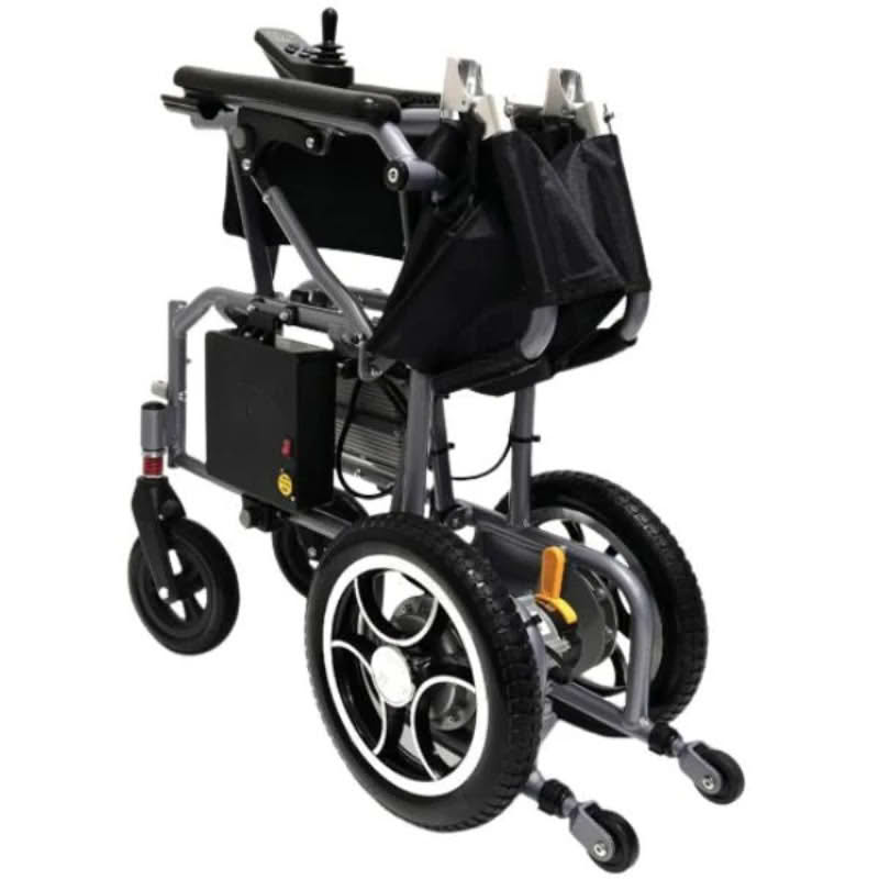 ComfyGo X-7 Lightweight Wheelchair in silver, folded sideview