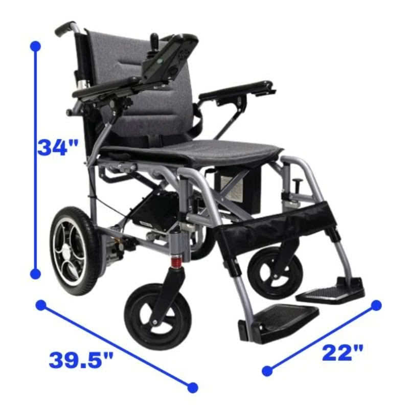 ComfyGo X-7 Lightweight Wheelchair in silver, dimensions