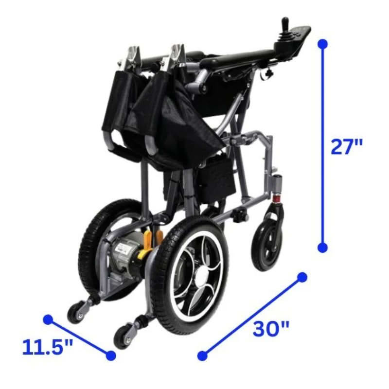 ComfyGo X-7 Lightweight Wheelchair in silver, folded dimensions