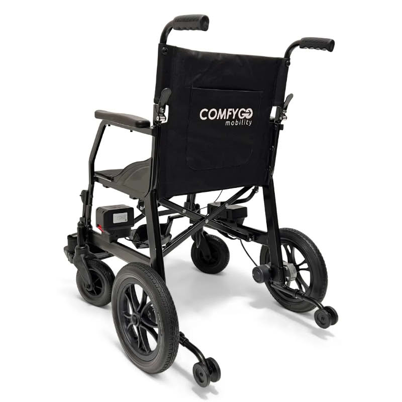 ComfyGo X-Lite Ultra Electric Wheelchair in black, back left view