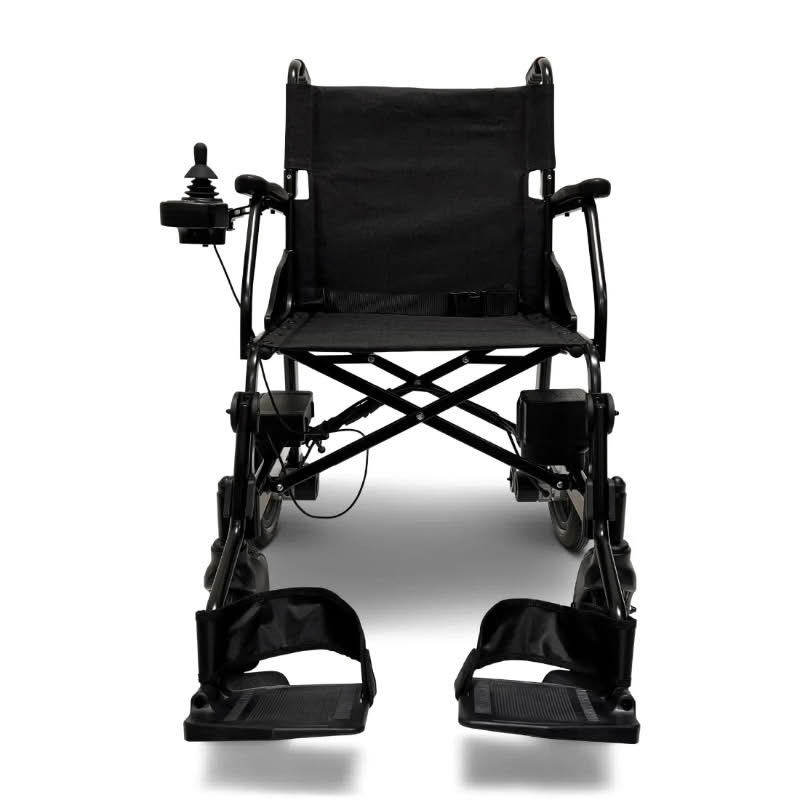 ComfyGo X-Lite Ultra Electric Wheelchair in black, lower front view