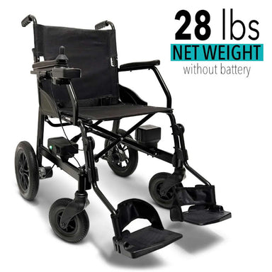 ComfyGo X-Lite Ultra Electric Wheelchair in black, weight listed
