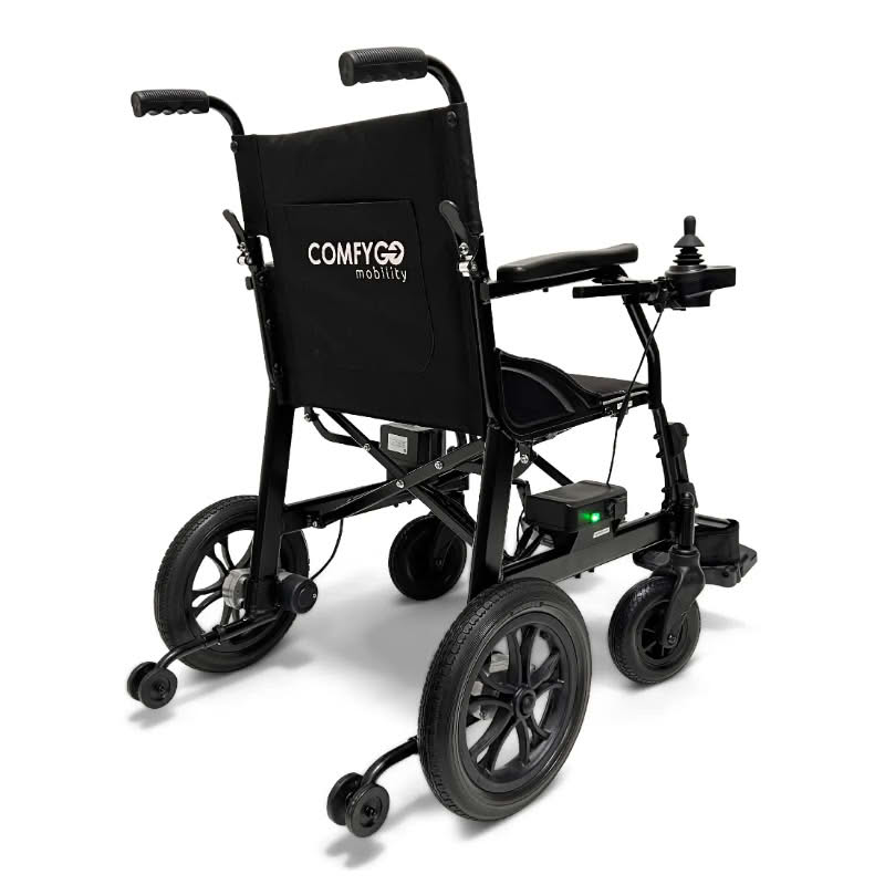 ComfyGo X-Lite Ultra Electric Wheelchair in black, back right view