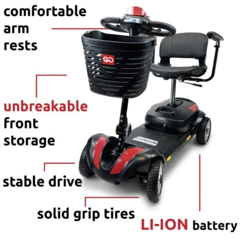 ComfyGo Z-4 Mobility Scooter in red, LI-ION Battery