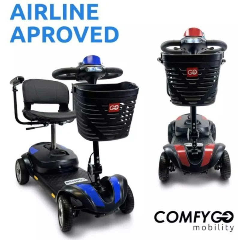 ComfyGo Z-4 Mobility Scooter in blue and red, airline approved