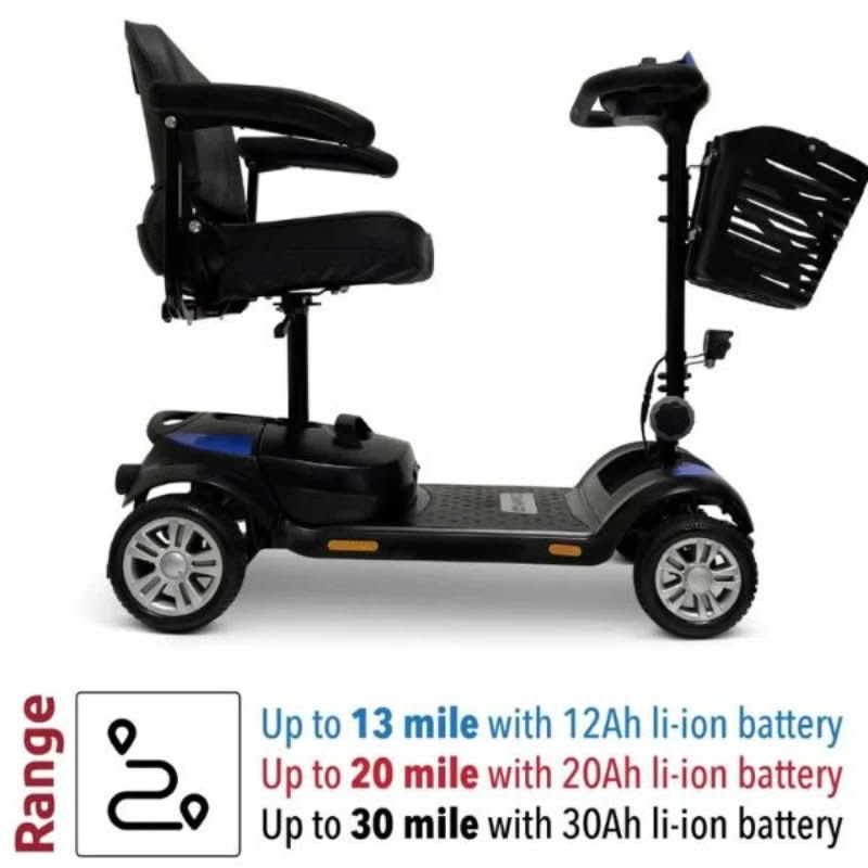 ComfyGo Z-4 Mobility Scooter in blue, rightside view and different batteries
