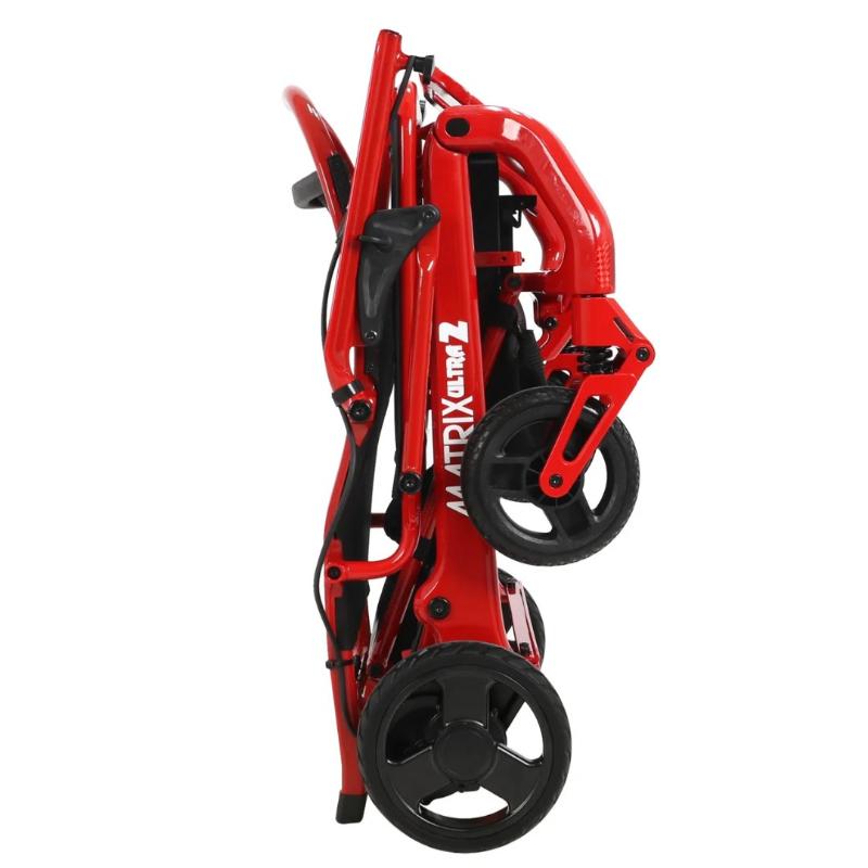 Matrix Ultra 2 Wheelchair in red, folded sideview