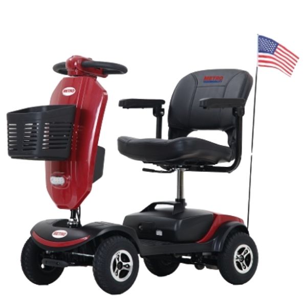 Metro Mobility Patriot 4-Wheel Mobility Scooter Red Front Left View