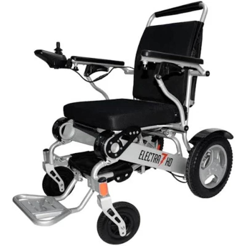 Electra 7 HD Power Wheelchair in silver, front left view