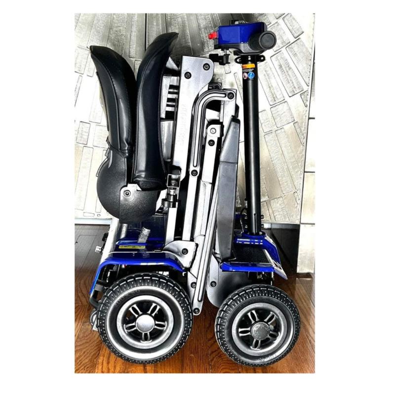 Megatrone Automatic Folding Scooter in blue, folded sideview