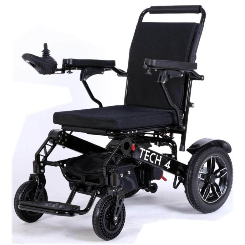 Tech 4 Remote Control Power Wheelchair in black, front left view