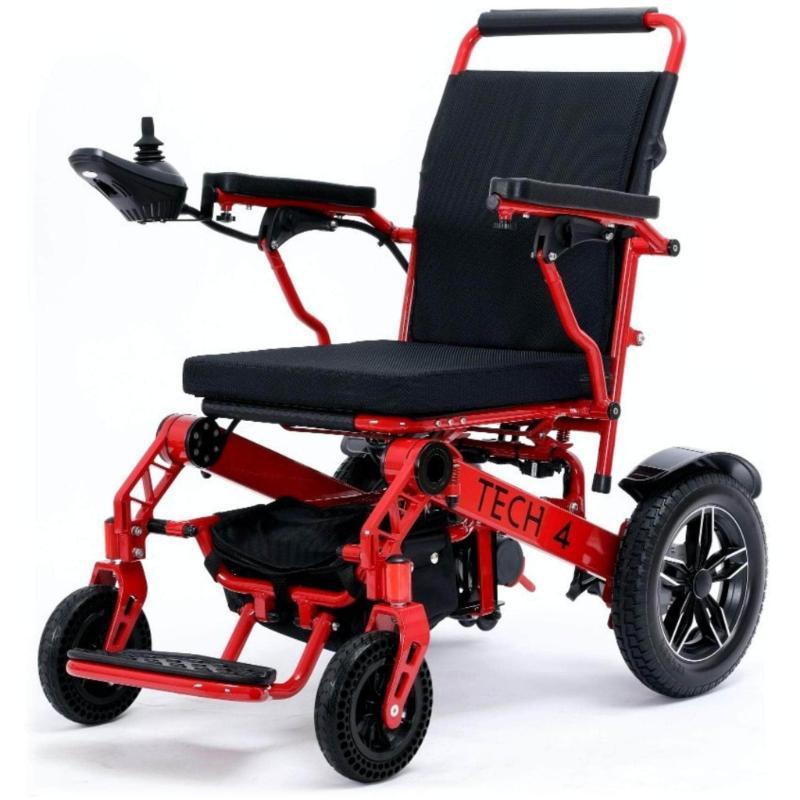 Tech 4 Remote Control Power Wheelchair in red, front left view