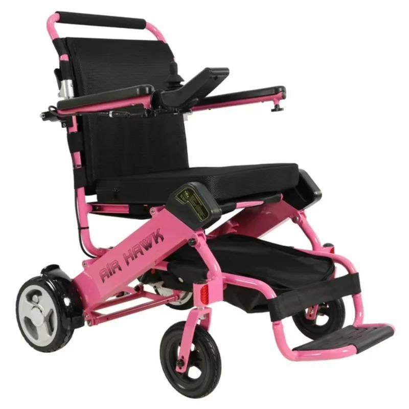 Air Hawk Foldable Electric Wheelchair in pink, rightside view