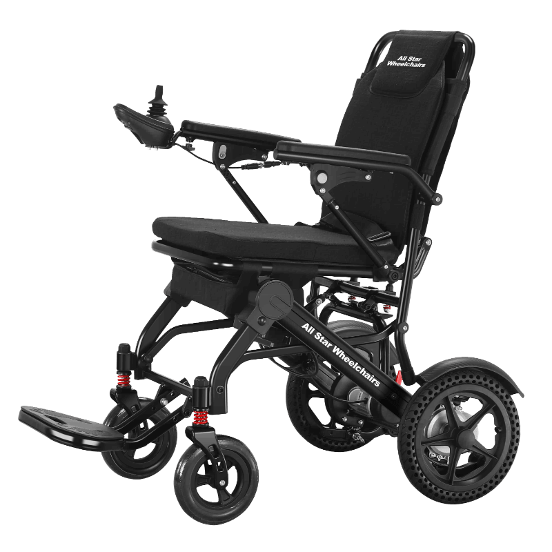 Left side view of the Featherweight Electric Wheelchair