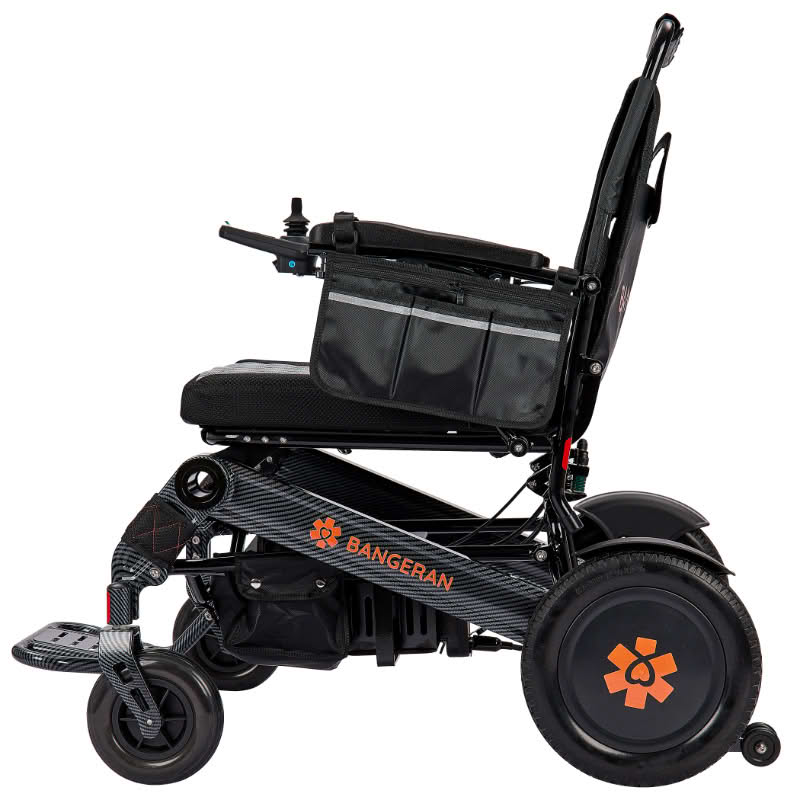 Black electric wheelchair with Bangeran branding on a white background