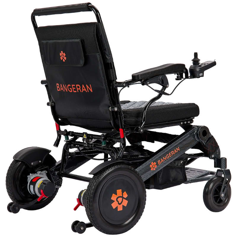 Black electric wheelchair with 'Bangeran' branding on a white background