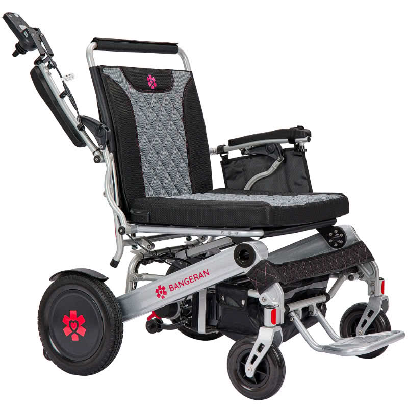 Electric wheelchair with black and gray seat on a white background, featuring the Bangeran brand.