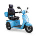 Elite 3-Wheel Scooter in blue, black captains chair, black wheels, sideview