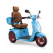Elite 3-Wheel Scooter in blue, brown captains chair, red wheels, sideview