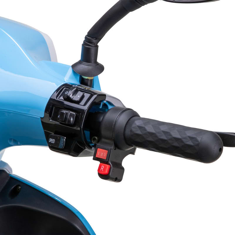 Elite 3-Wheel Scooter in blue, right handlebar throttle, reverse button