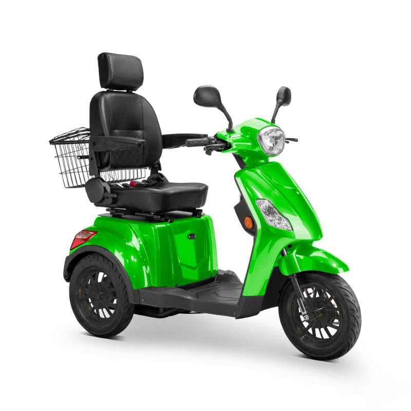 Legacy 3-Wheel Scooter in green, black captains chair, black wheels, sideview