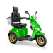 Legacy 3-Wheel Scooter in green, black captains chair, gold wheels, sideview