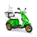 Legacy 3-Wheel Scooter in green, white captains chair, gold wheels, sideview