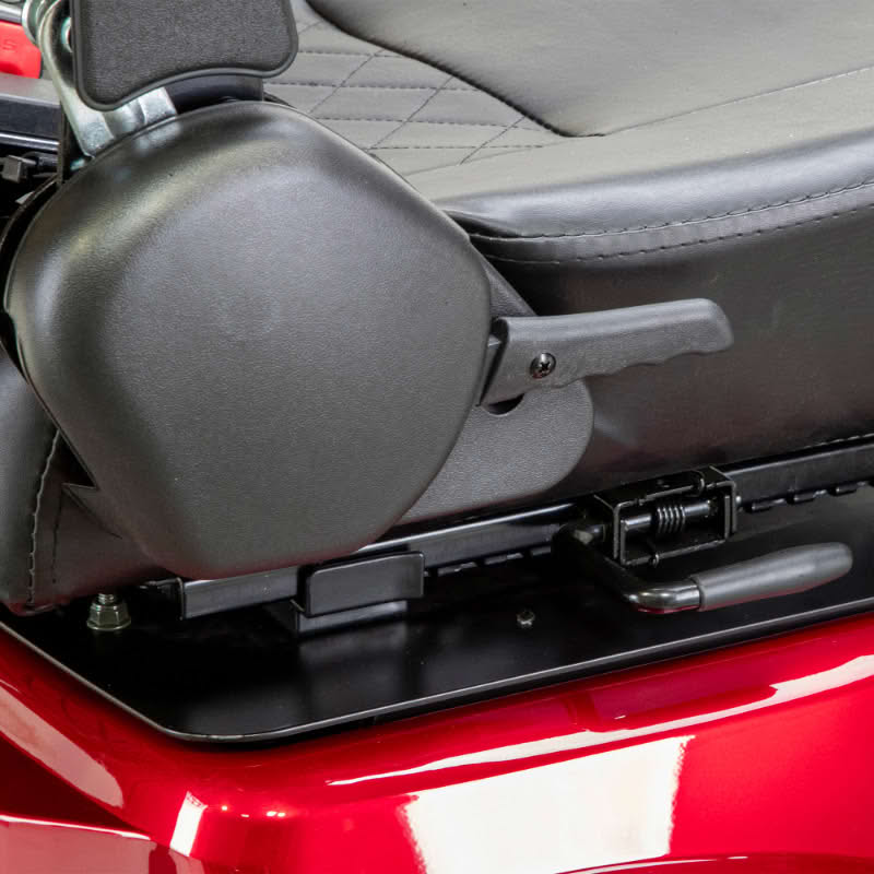 Legacy 3-Wheel Scooter in red, readjustable recliner feature for the captains chair