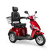 Legacy 3-Wheel Scooter in red, black captains chair, chrome wheels, sideview