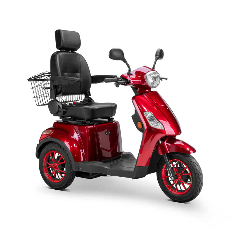 Legacy 3-Wheel Scooter in red, black captains chair, red wheels, sideview