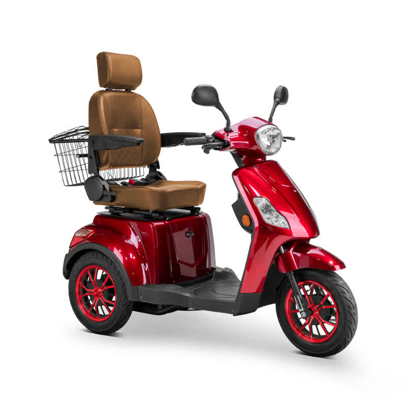Legacy 3-Wheel Scooter in red, brown captains chair, red wheels, sideview